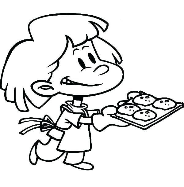 Dibujo de Chica Sujetando un Plato de Galletas para Colorear