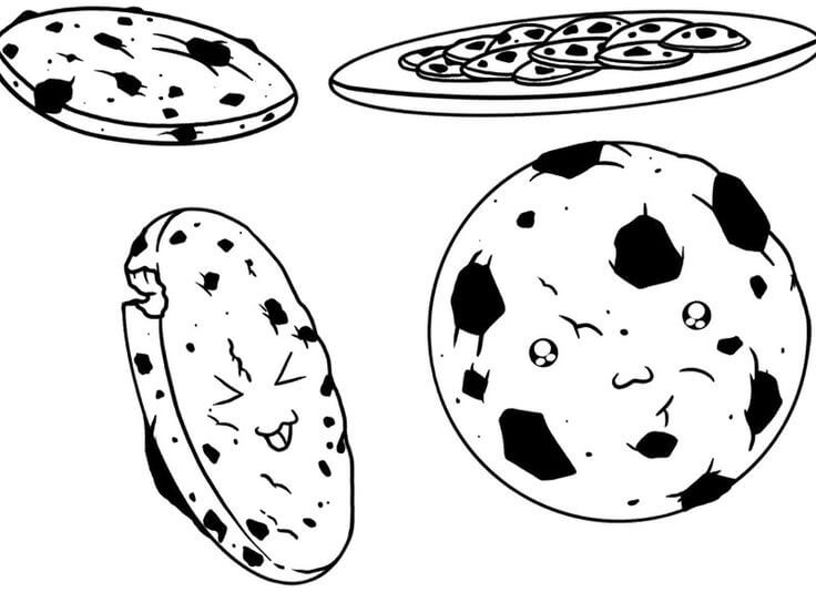 Dibujo de Cuatro Galletas de Dibujos Animados para Colorear