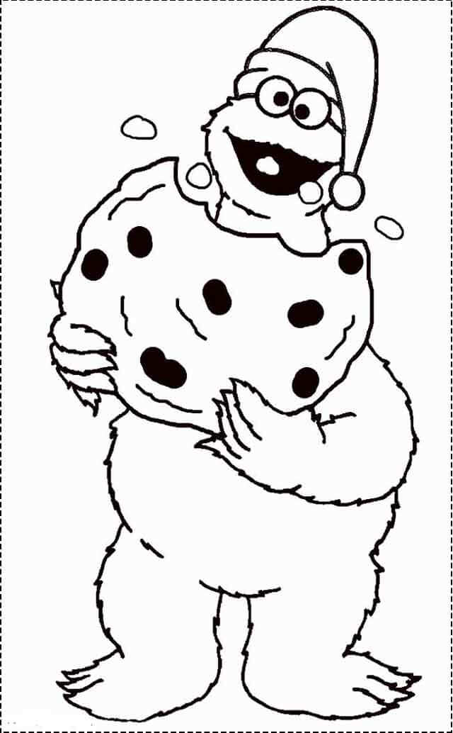 Dibujo de Elmo Comiendo Galleta Grande para Colorear