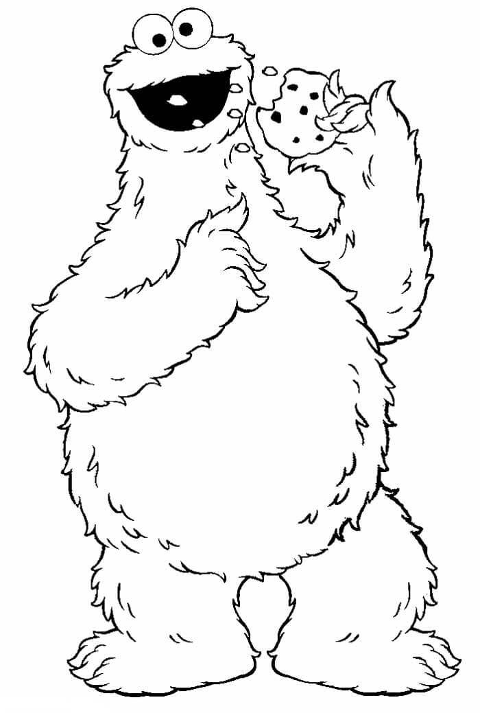 Dibujo de Elmo Comiendo Galleta para Colorear