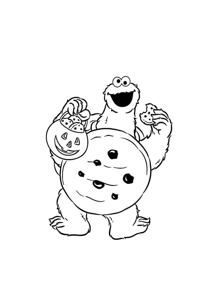 Dibujo de Elmo Divertido Sosteniendo un Tarro de Galletas para Colorear