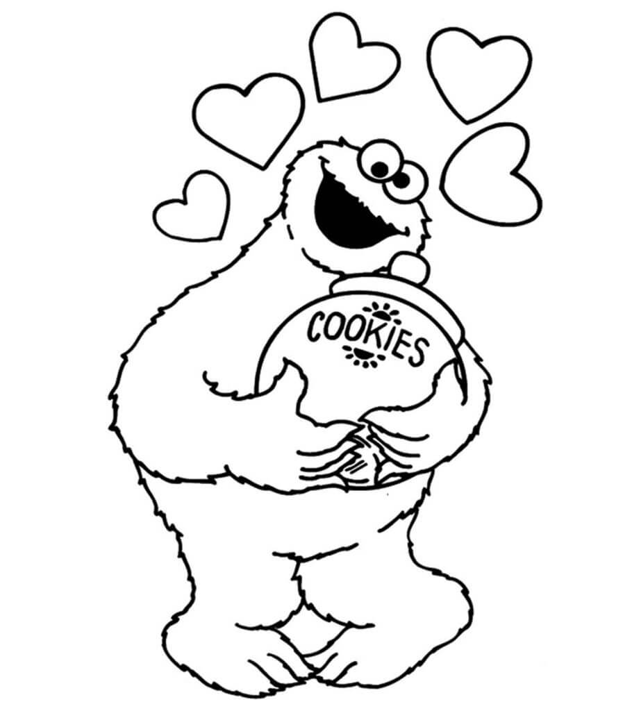 Dibujo de Elmo Sosteniendo un Tarro de Galletas para Colorear