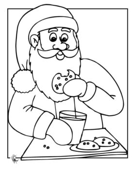 Dibujo de Papa Noel Comiendo Galleta para Colorear