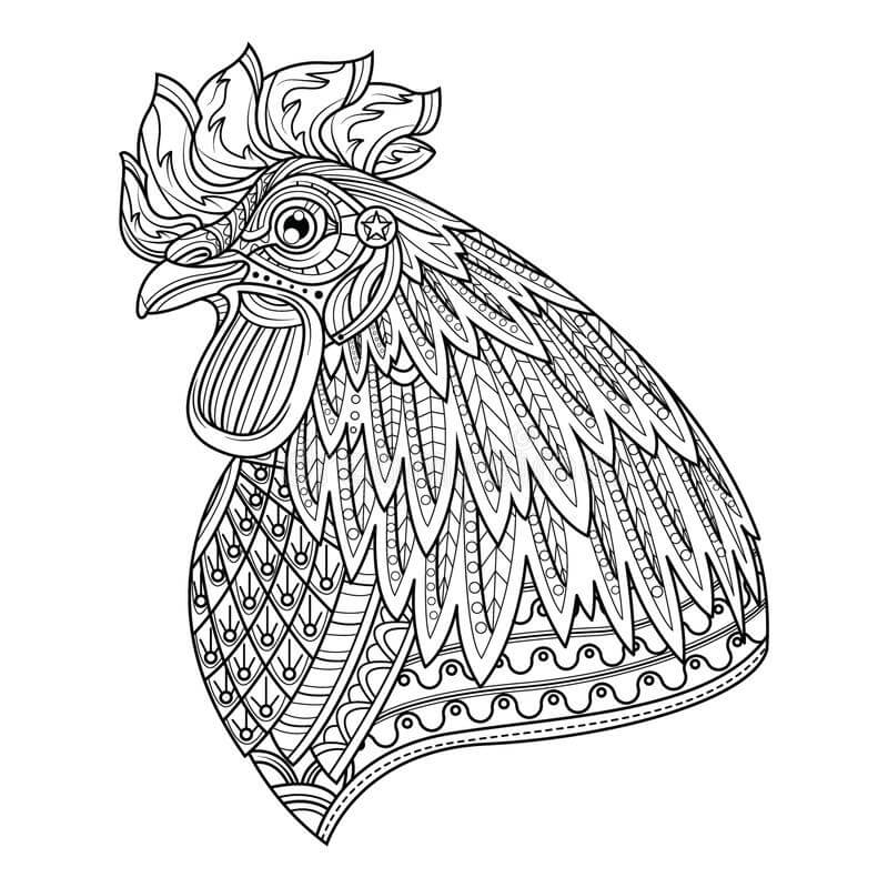 Dibujo de Cabeza de Mandala de Gallo para Colorear