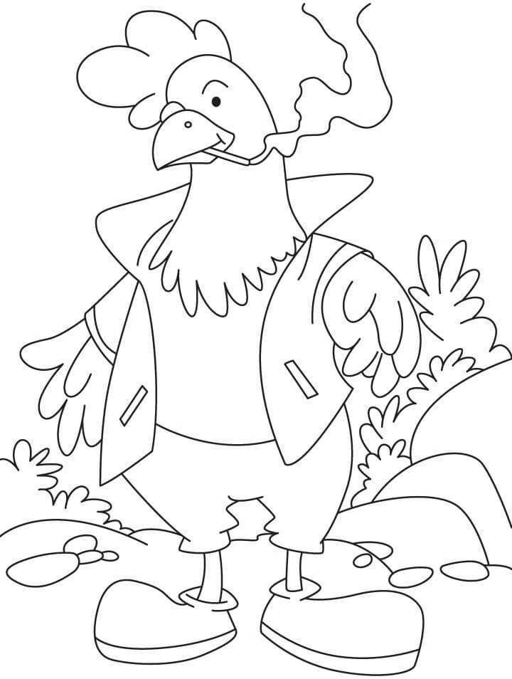 Dibujo de Gallo Fumando para Colorear