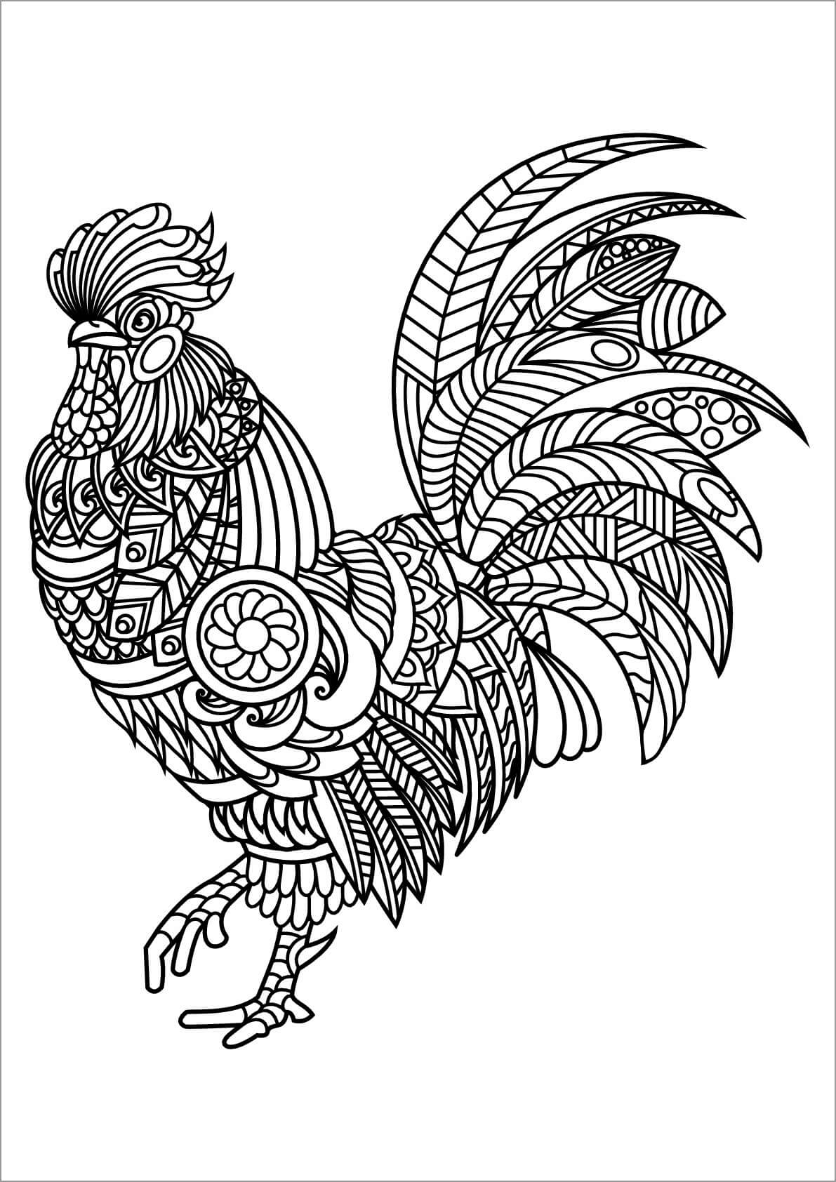 Dibujo de Gallo Zentangle para Colorear