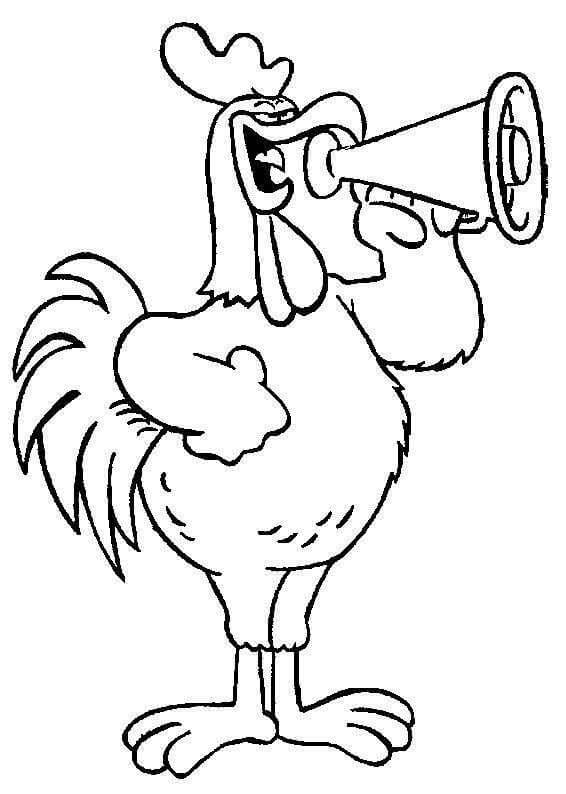 Dibujo de Gallo Toca la Trompeta para Colorear