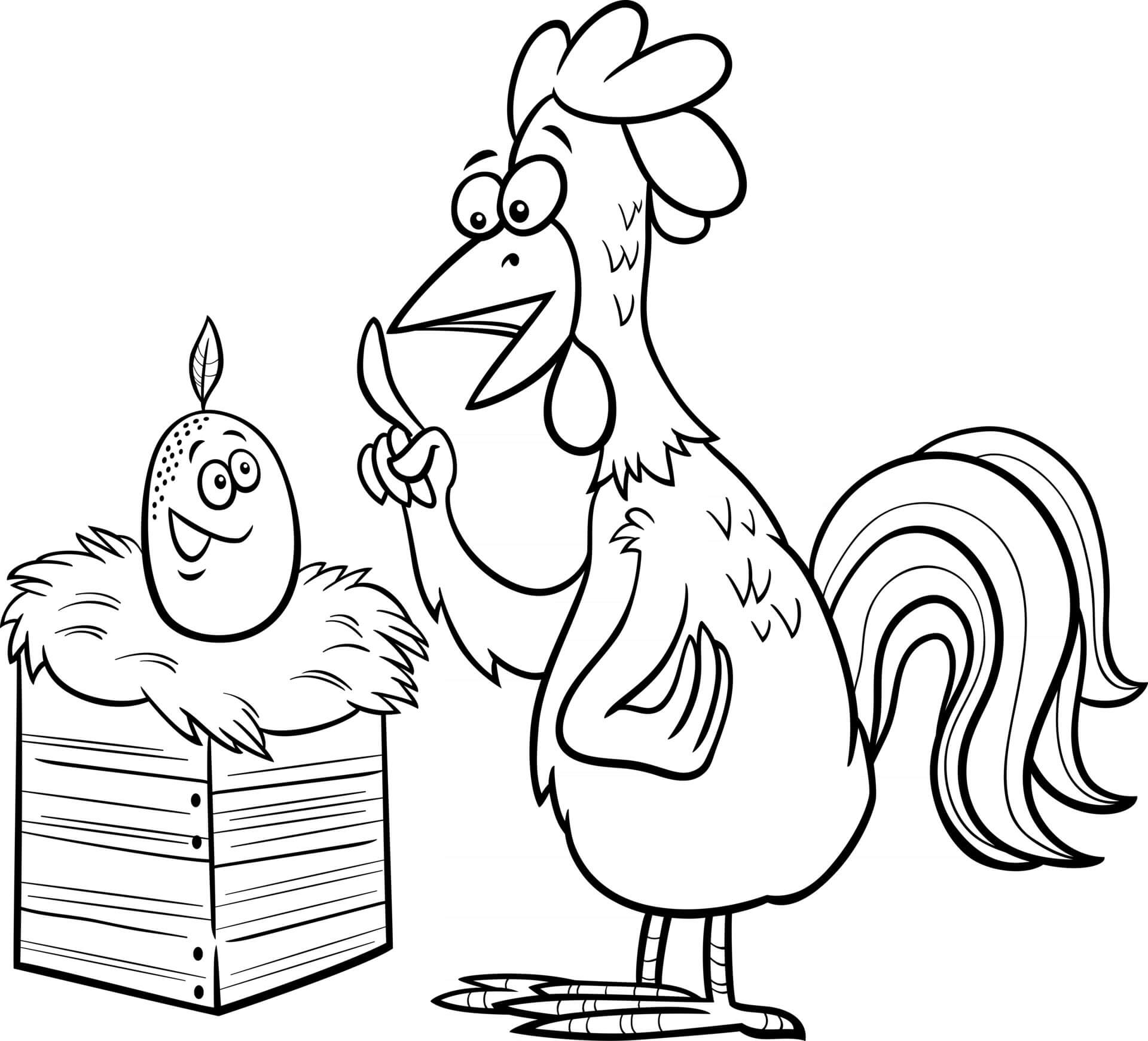 Dibujo de Gallo y Huevo de Dibujos Animados para Colorear