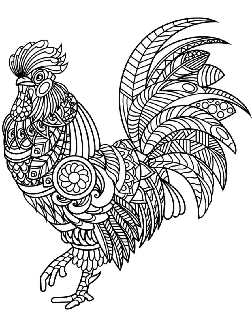 Dibujo de Mandala Gallo para Colorear