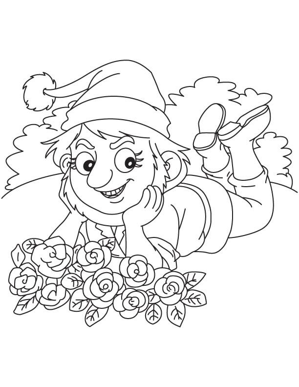 Dibujo de Gnomo Recogi Flores de Gardenia para Colorear