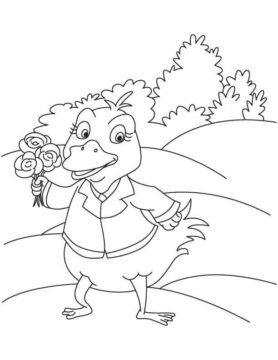 Dibujo de Pato Feliz con Flor de Gardenia para Colorear