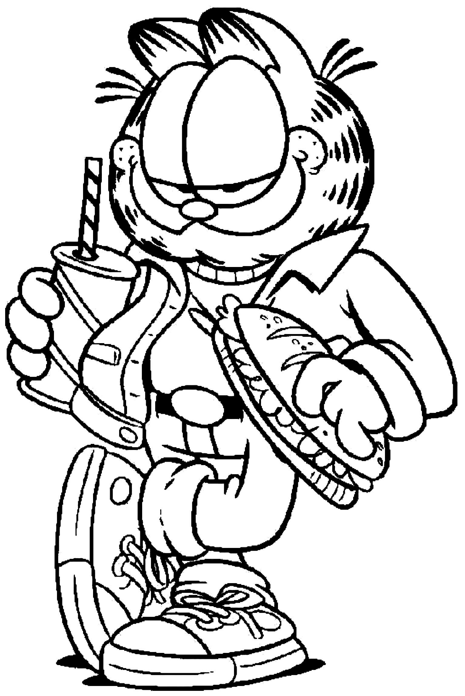 Dibujo de Garfield Sosteniendo Hotdog y Bebida para Colorear