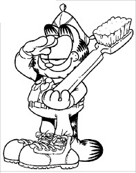 Dibujo de Garfield Sosteniendo un Cepillo de Dientes para Colorear