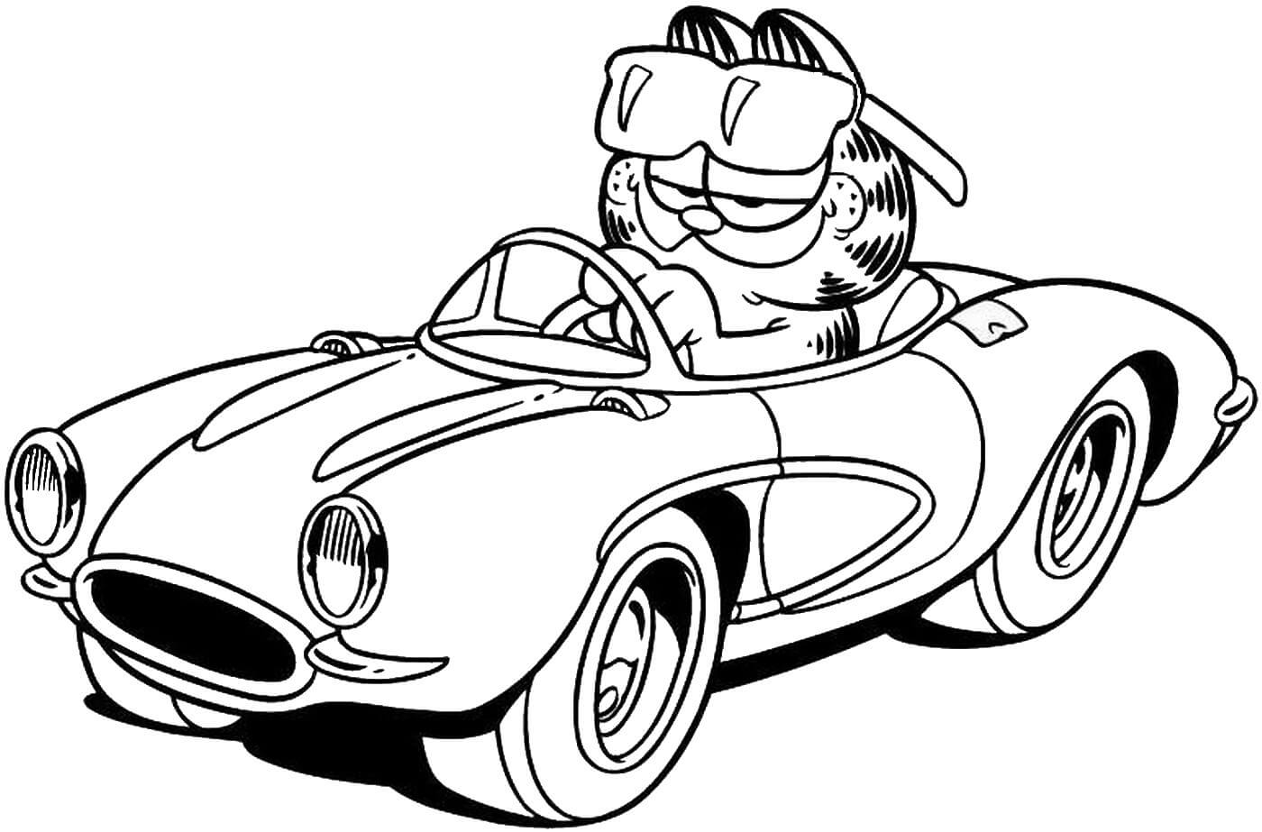 Dibujo de Garfield en el Coche para Colorear