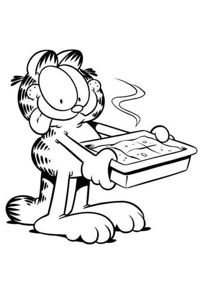 Dibujo de Garfield Sosteniendo Comida para Colorear