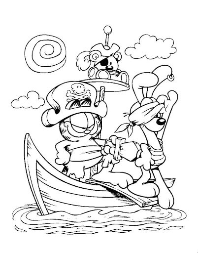 Dibujo de Garfield y Odie en Barcos para Colorear