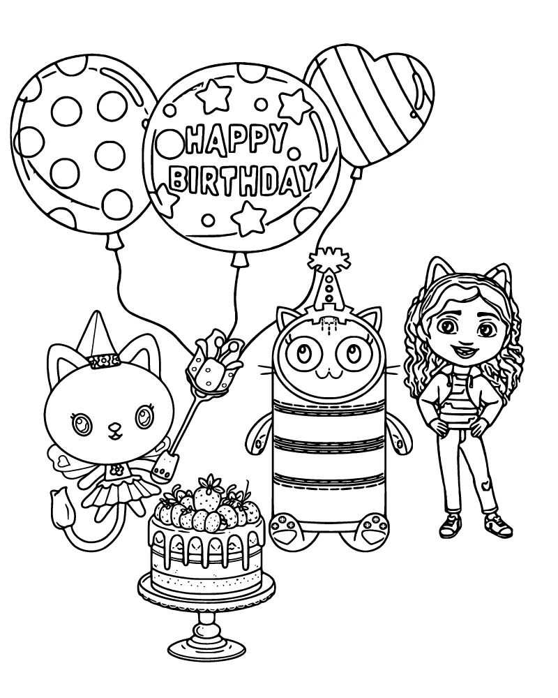Dibujo de Pillow Cat Birthday Party Coloring Page para Colorear