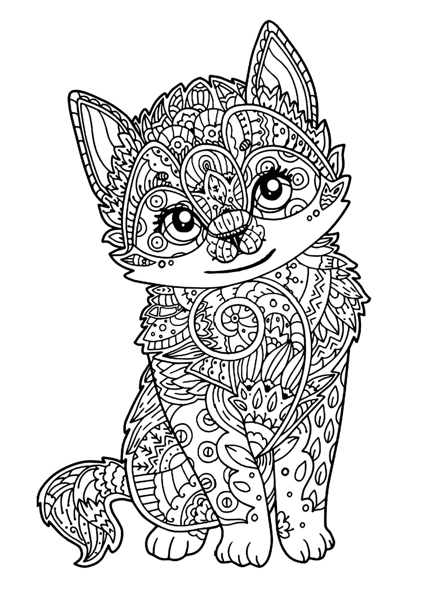 Dibujo de El Gatito Es para Adulto Scaled para Colorear
