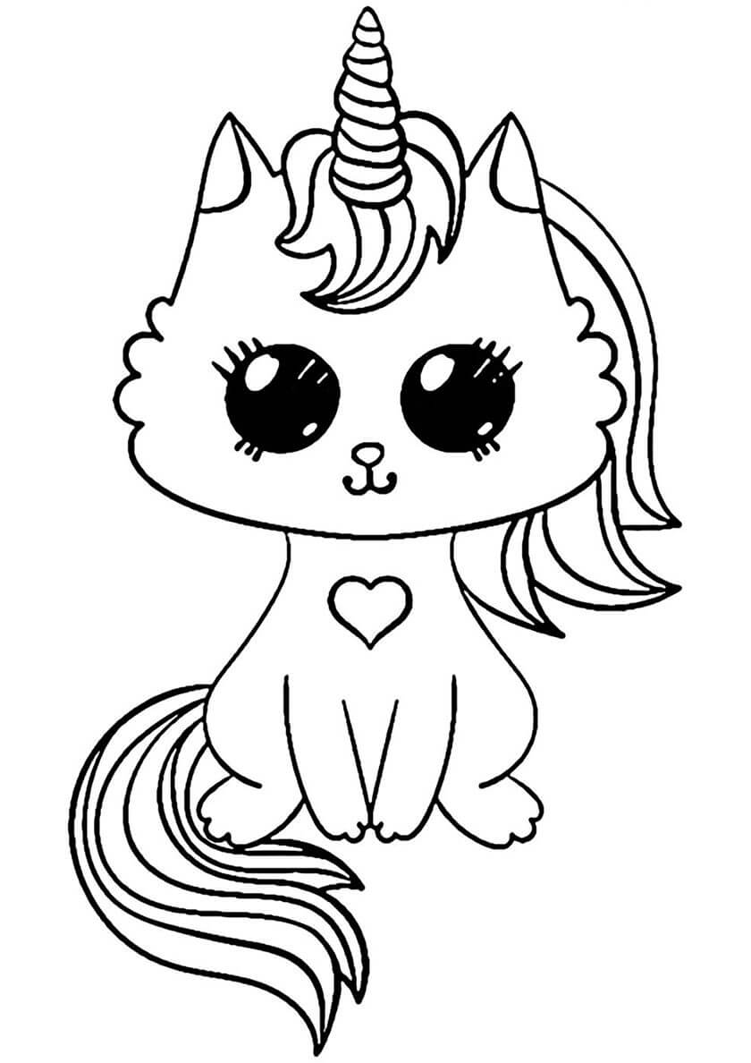Dibujo de Gatito Unicornio para Colorear