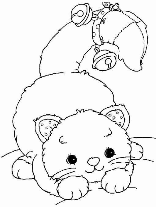 Dibujo de Gatito con Campana para Colorear