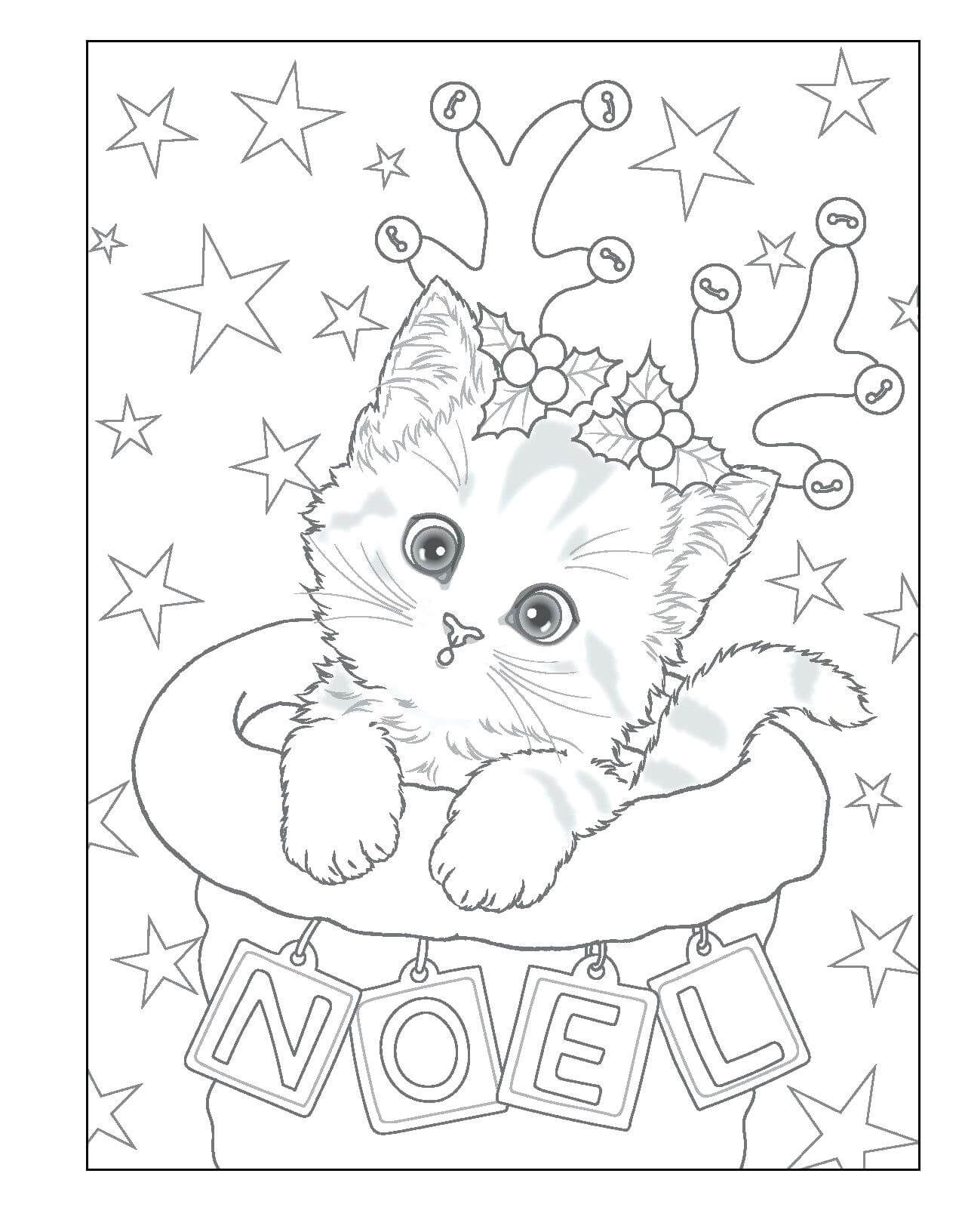 Dibujo de Gatito de Navidad para Colorear
