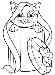 Dibujo de Gatito en Caja de Regalo de Navidad para Colorear