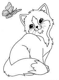 Dibujo de Gatito y Mariposa para Colorear