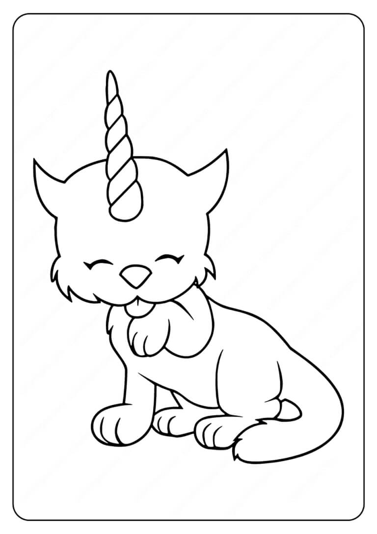 Dibujo de Lindo Gatito Unicornio para Colorear