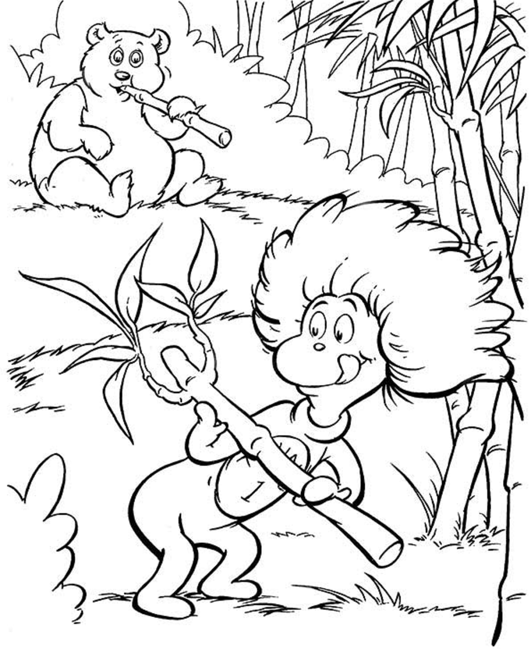 Dibujo de Cosa Uno y Oso Panda para Colorear