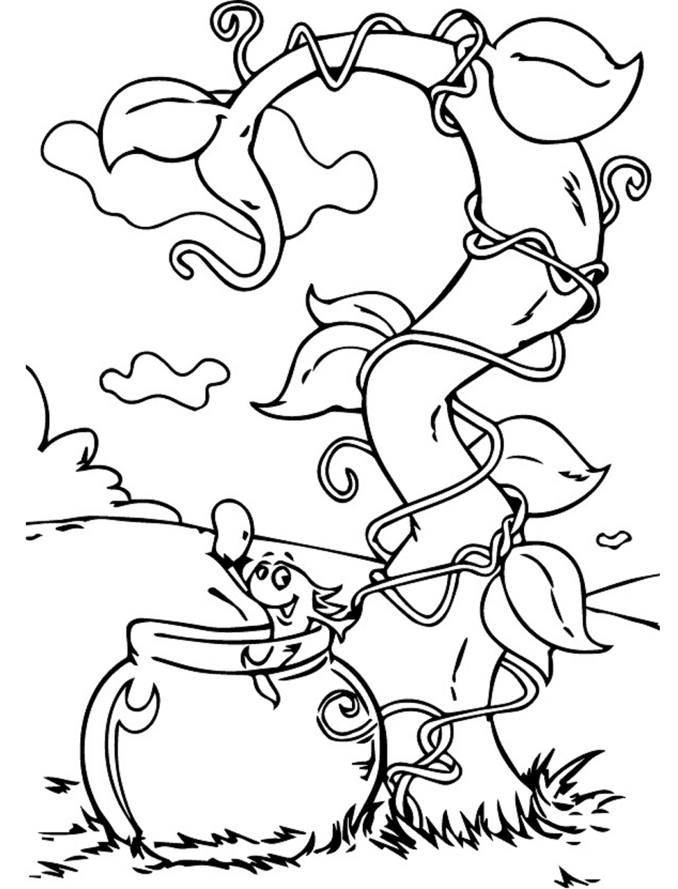 Dibujo de El Pez con la Planta de Guisantes para Colorear