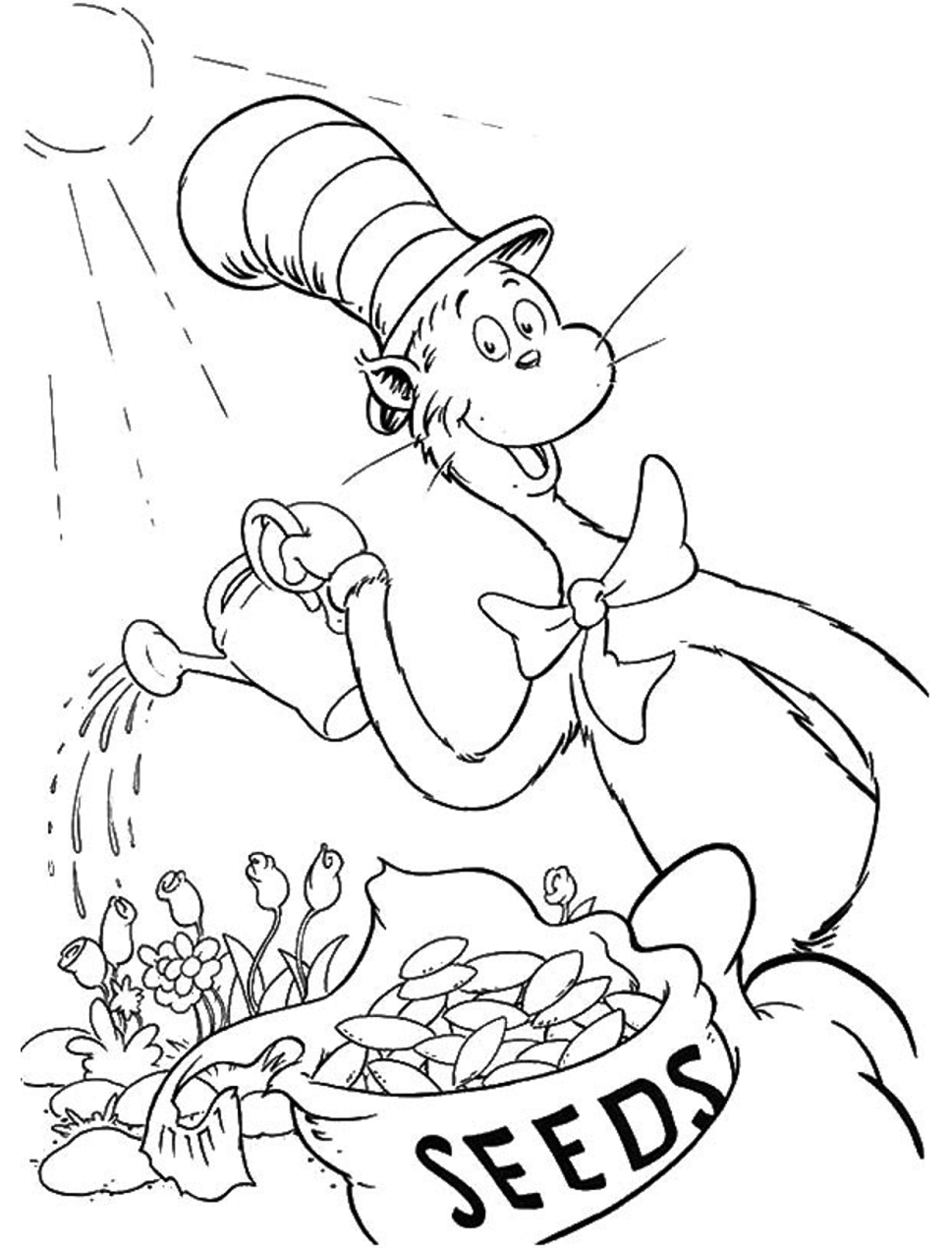 Dibujo de Flores de Riego de Gato para Colorear