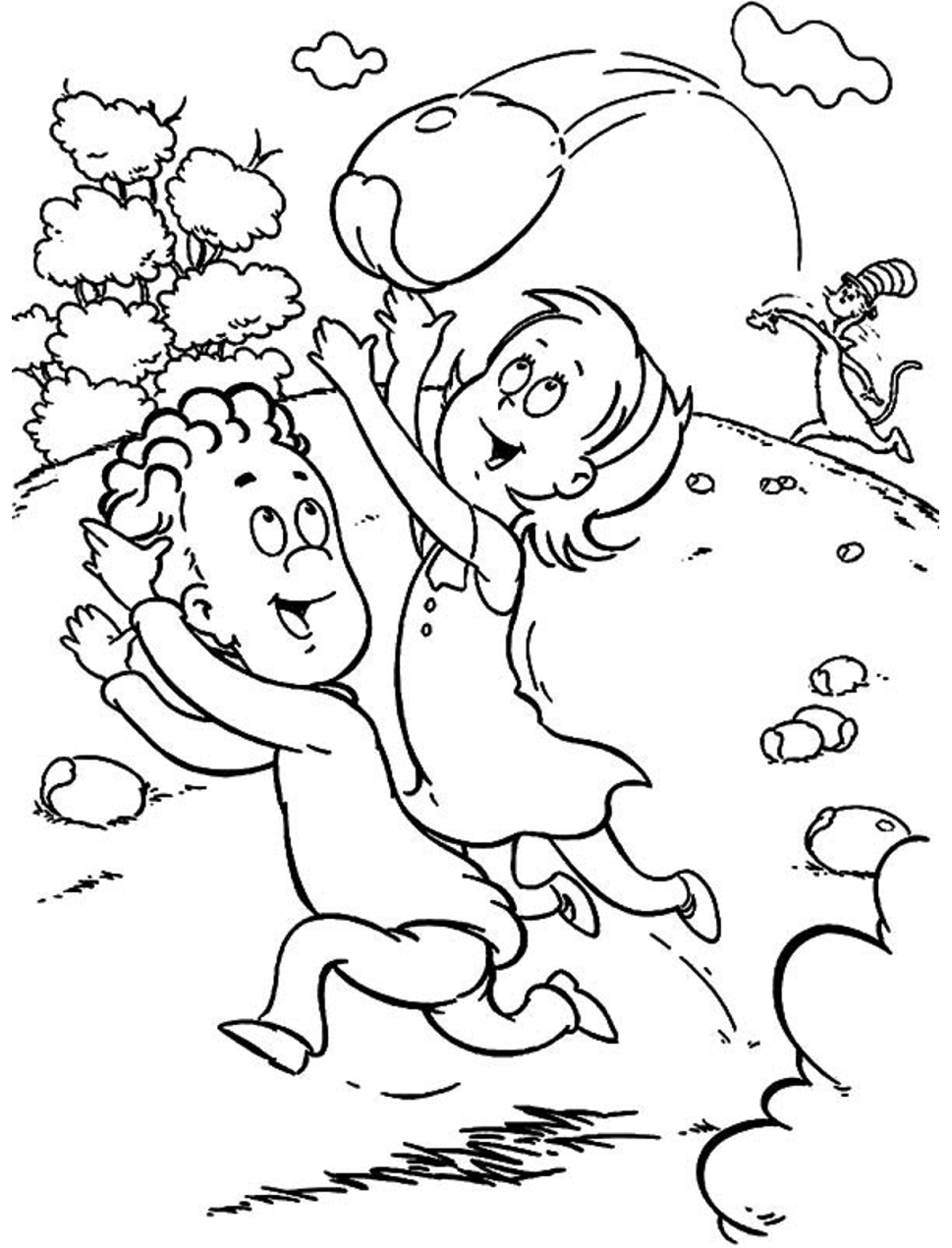 Dibujo de Gato Jugando con Nick y Sally para Colorear