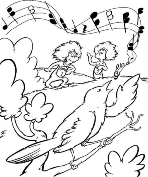 Dibujo de Pájaro con Cosa 1 y Cosa 2 para Colorear