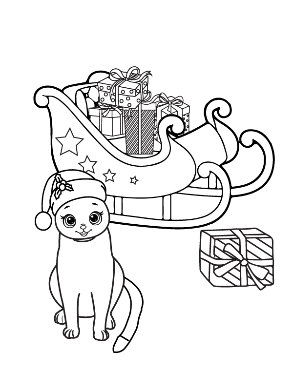 Dibujo de Adorable Cute Cat Christmas Coloring Page para Colorear
