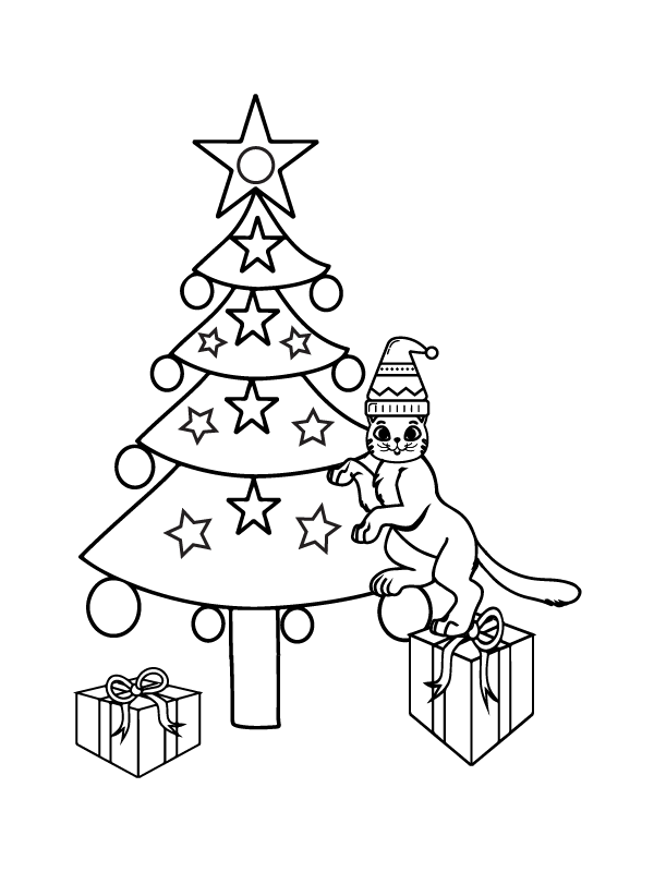 Dibujo de Christmas Cute Cat Coloring Page para Colorear