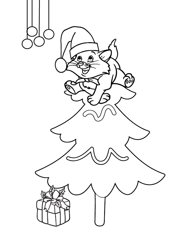Dibujo de Cute Cats Christmas Picture To Color para Colorear