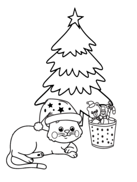 Dibujo de Happy Cute Cat Christmas Coloring Page para Colorear