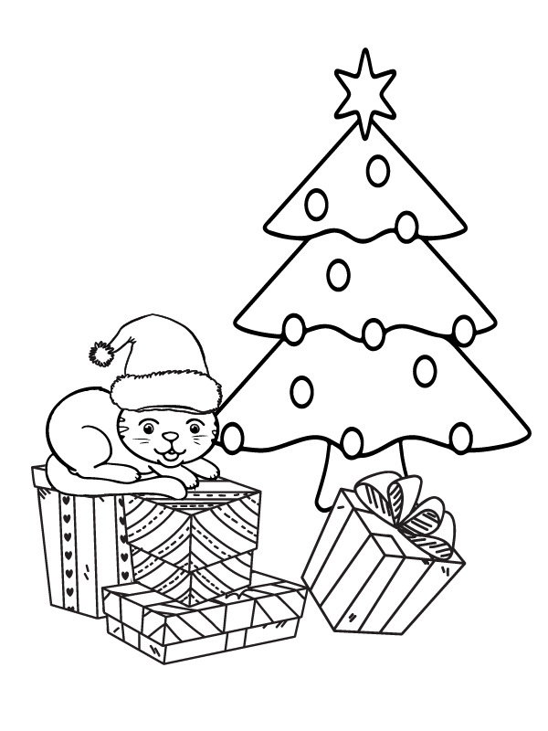 Dibujo de Playful Cute Cats Christmas Coloring Page para Colorear