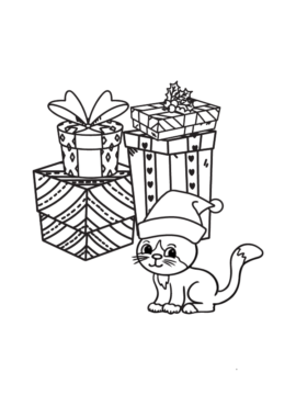 Dibujo de Presents And a Cute Cat Christmas Coloring Page 1 para Colorear