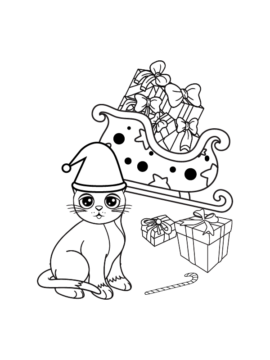 Dibujo de Sleigh And Cute Cats Christmas Printable para Colorear