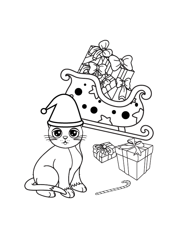 Dibujo de Sleigh And Cute Cats Christmas Printable para Colorear