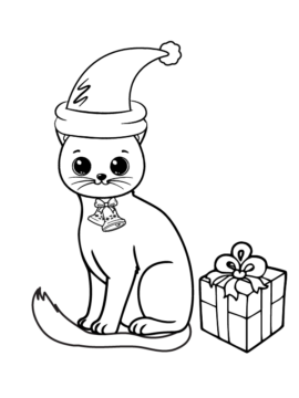 Dibujo de Super Cute Cat Christmas Coloring Page para Colorear