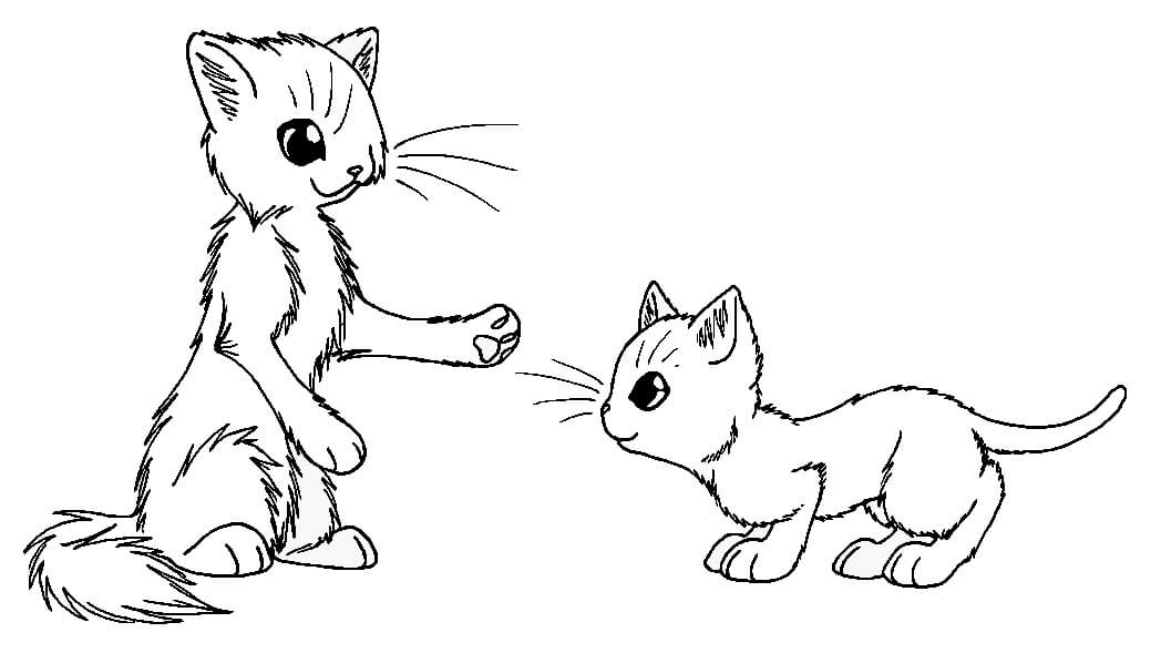 Dibujo de Dos Pequeos Gatos Guerreros para Colorear