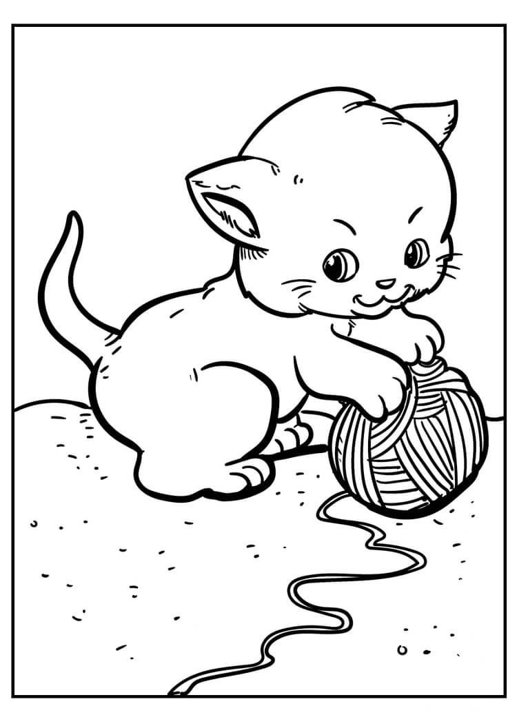 Dibujo de El Gato y el Rollo de Lana para Colorear