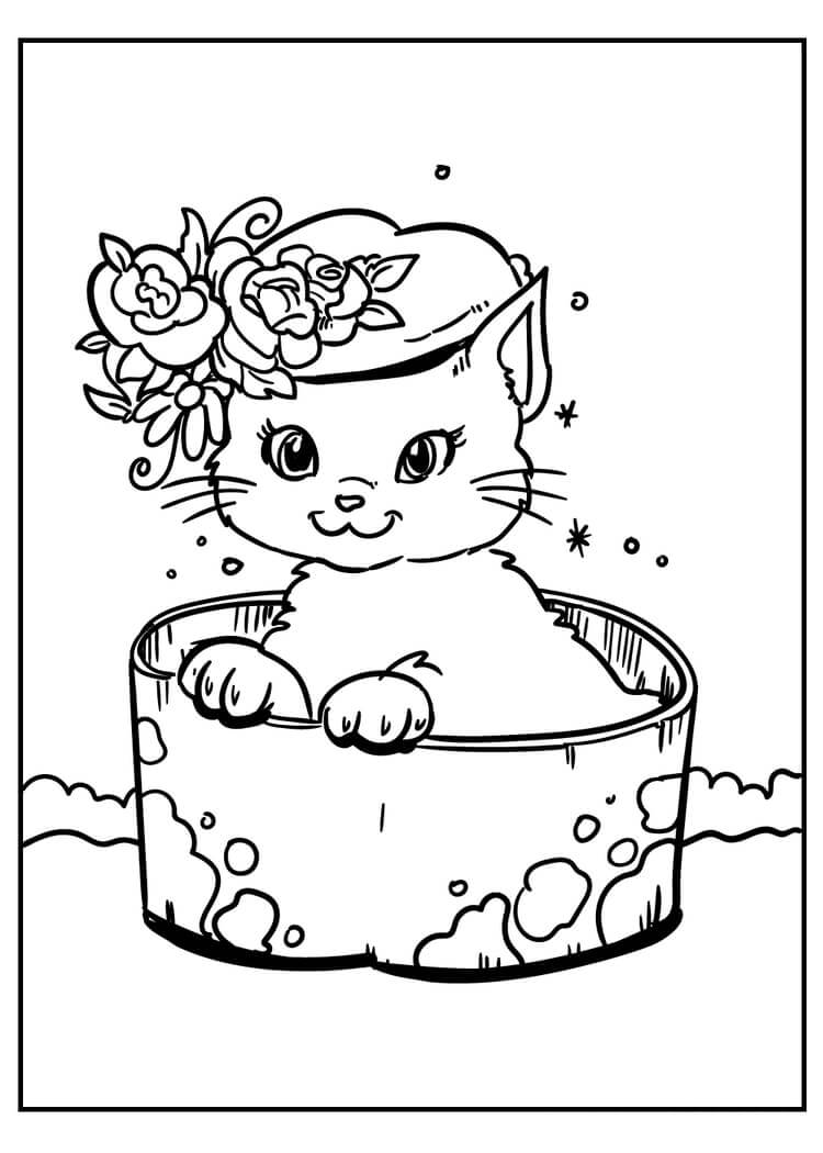 Dibujo de Gato Acostado en una Olla para Colorear