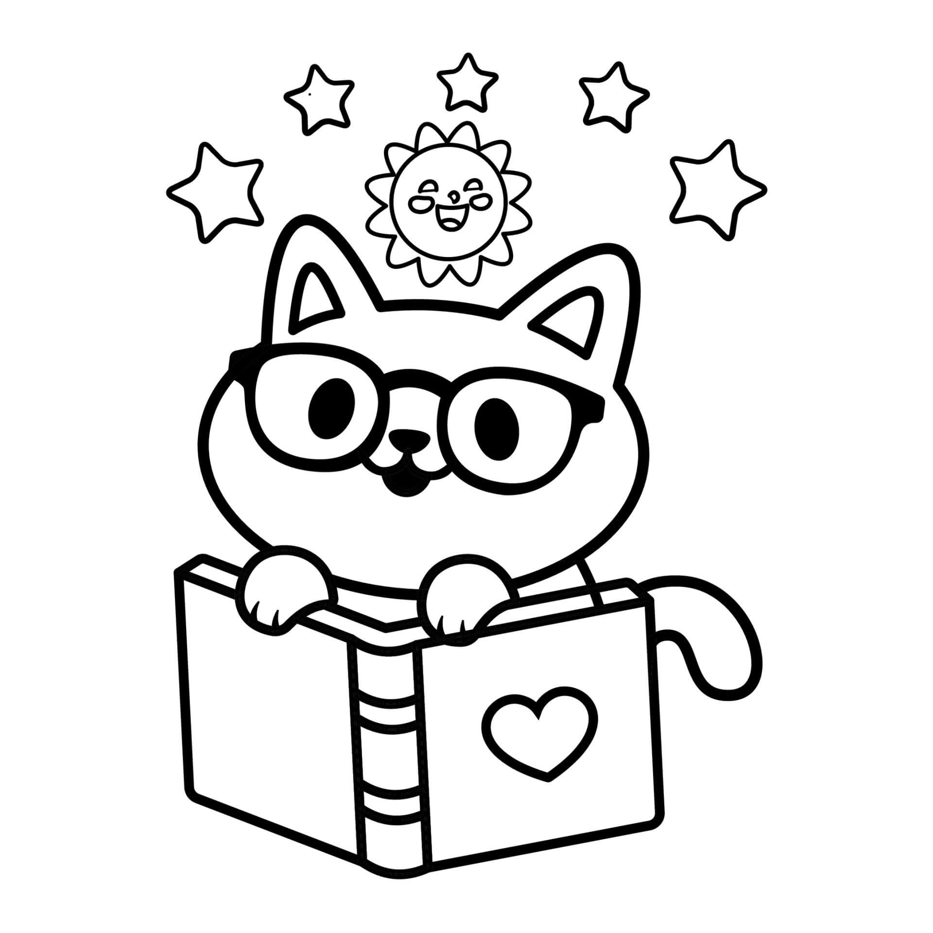 Dibujo de Gato con Libro para Colorear