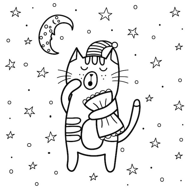 Dibujo de Gato en la Tarde para Colorear