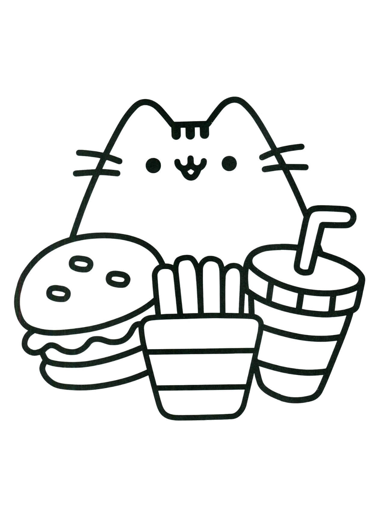 Dibujo de Gato Pusheen con Comida para Colorear