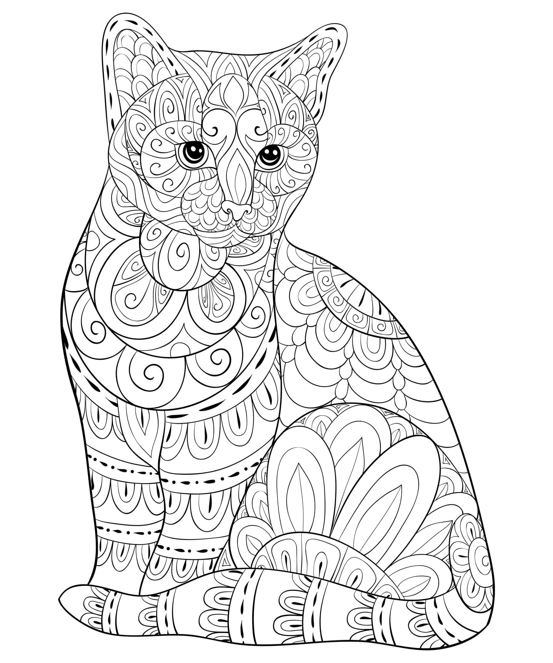Dibujo de Gato Sentado Mandala para Colorear