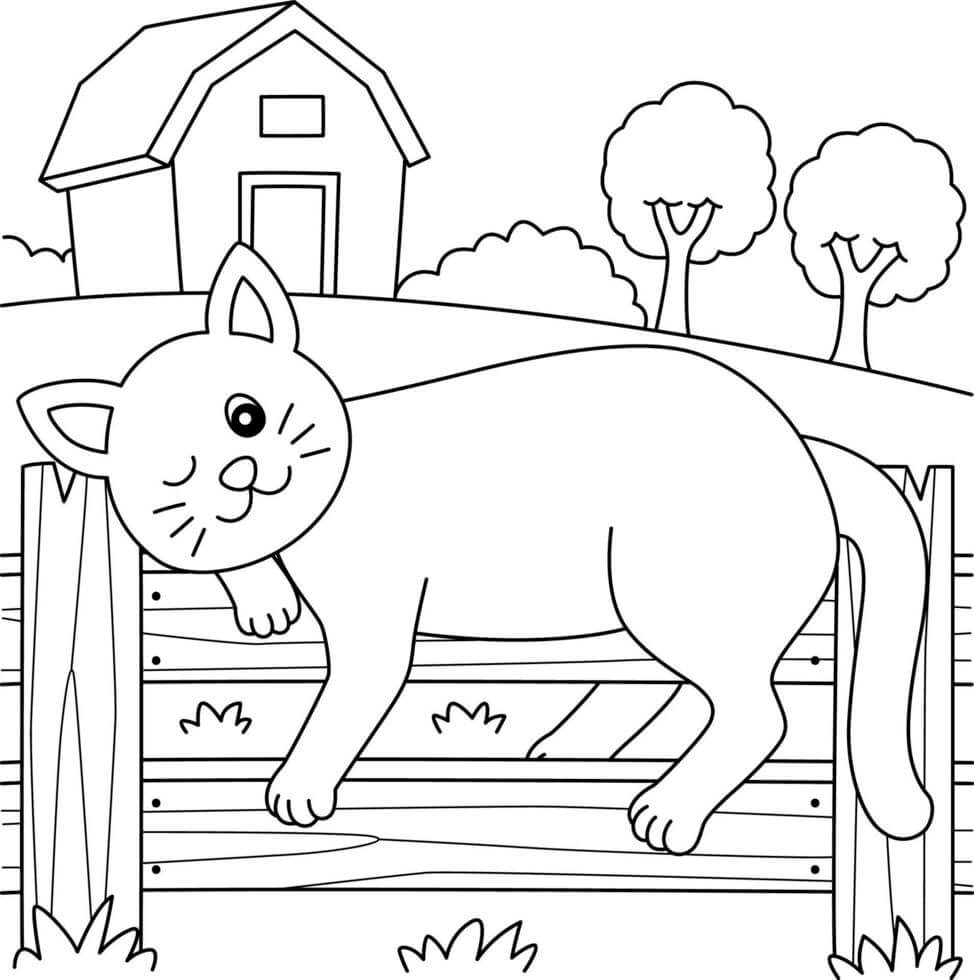 Dibujo de Gato Tirado en la Cerca para Colorear